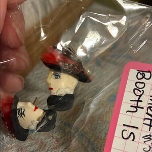Vintage Lady Face Earrings with Red Hats
